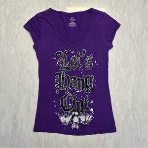 Purple "Let's Hang Out" Graphic V‑Neck Tee